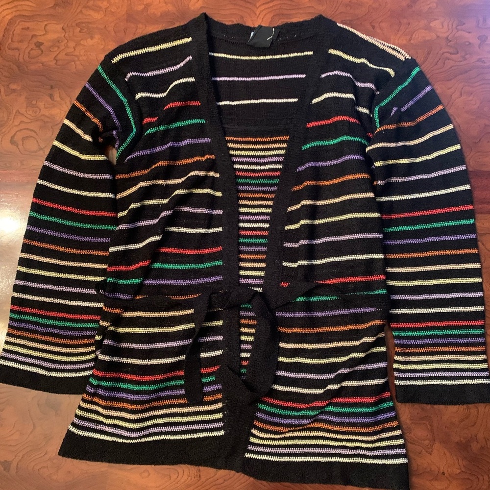 Vintage Black Multi-Stripe Open Cardigan Sweater & Matching Tank